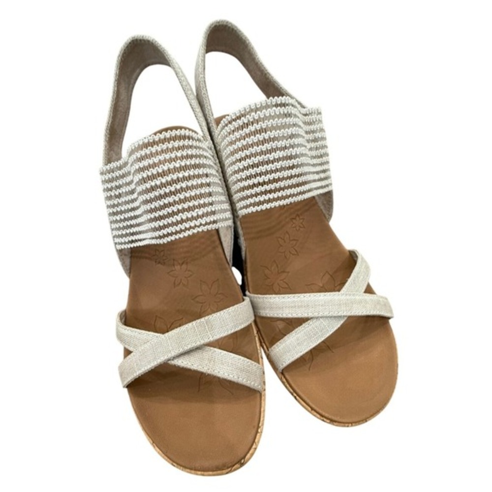 Women's Skechers Luxe Foam Cord Wedge Linen Strappy Sandals Size 11